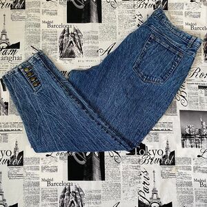 Stefano International Women's dark acid stone wash vintage 80s jeans high waist